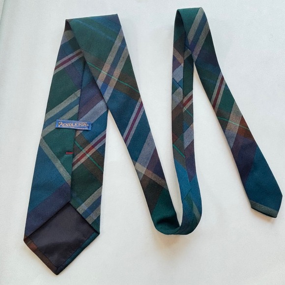 Pendleton 100% Virgin Wool Plaid Tie Green Blue Burgundy Classic Mens 55"+ USA - Picture 5 of 9